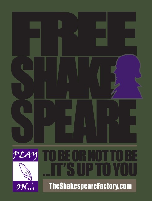 Postcard announcing the Shakespeare Factory campaign to bring free Shakespeare to Baltimore in 2016. 